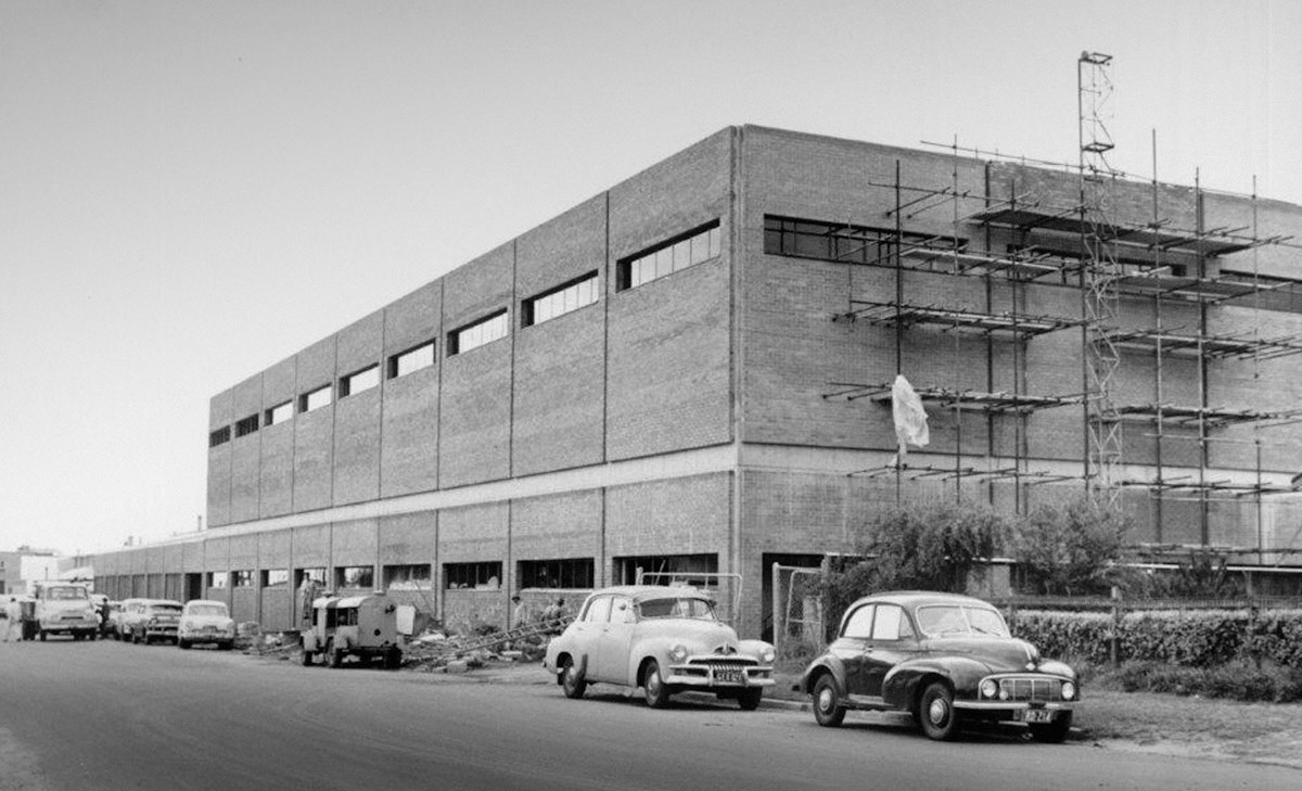 The former tobacco plant, under construction in 1954.