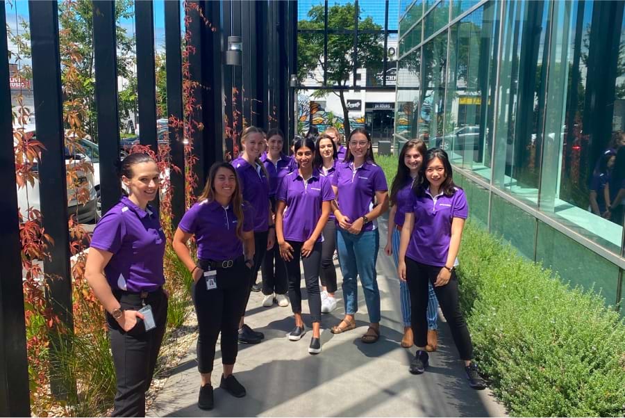 people, person, purple, groupshot, female, girl, teen, walking, wristwatch, shoe