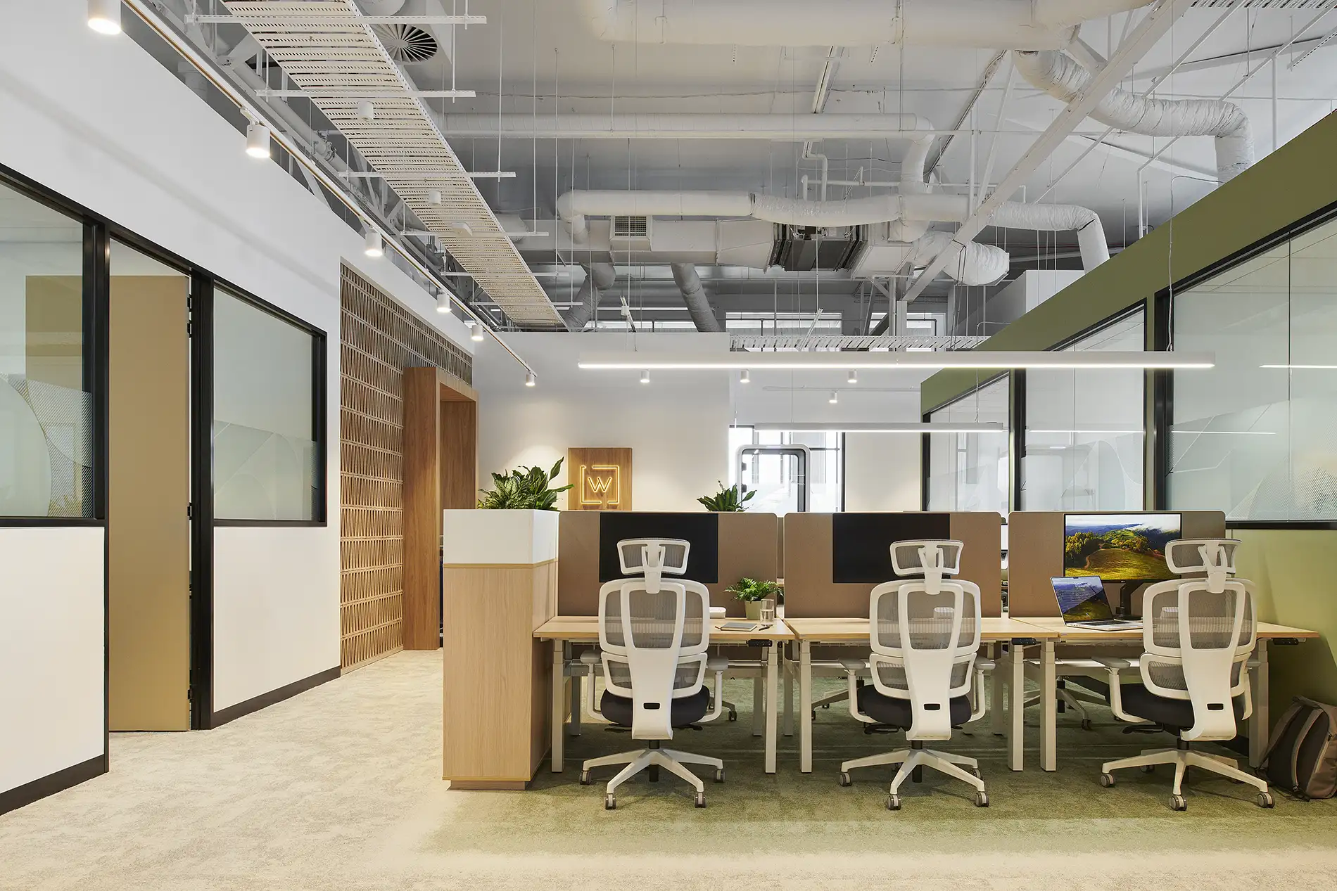 indoors, chair, furniture, office, desk, table, laptop, pc, plant, interior design